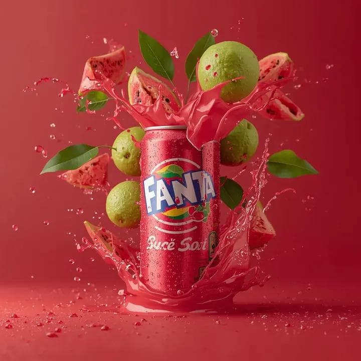 Exploding Fanta Goiaba Soda Can Product Shot — example 2
