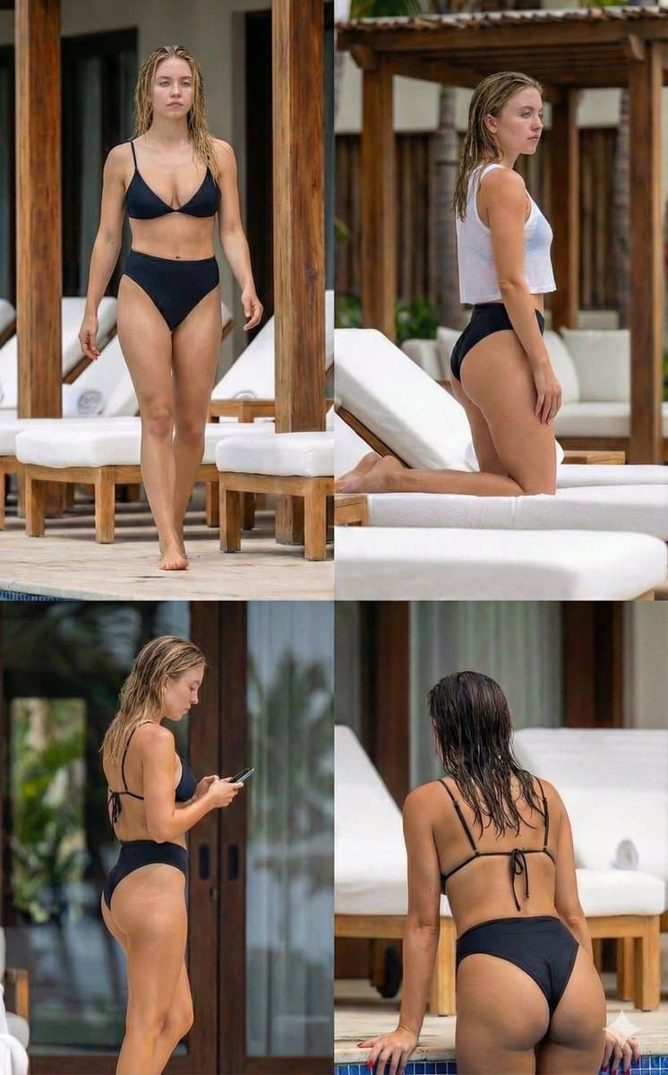 Sydney Sweeney Poolside 2x2 Grid Collage Prompt — example 1