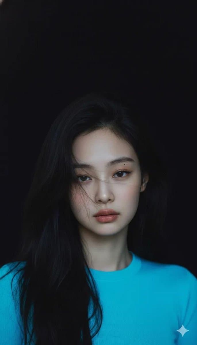 Moody Cinematic Portrait with Neon Blue Top Prompt — example 2