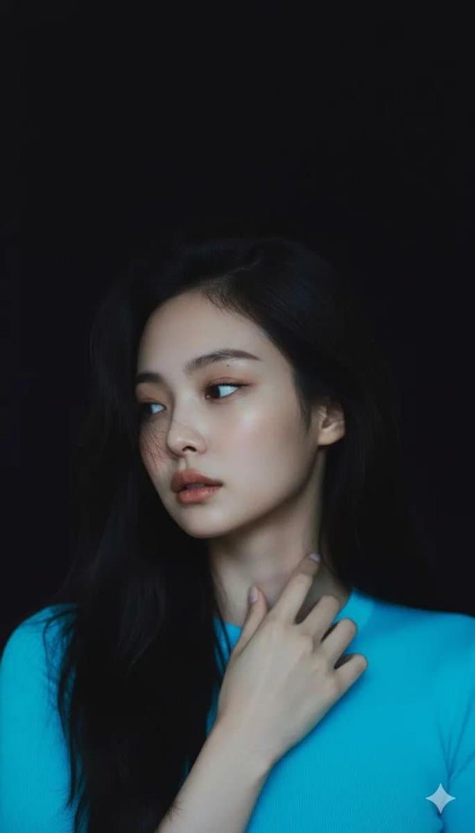 Moody Cinematic Portrait with Neon Blue Top Prompt — example 3