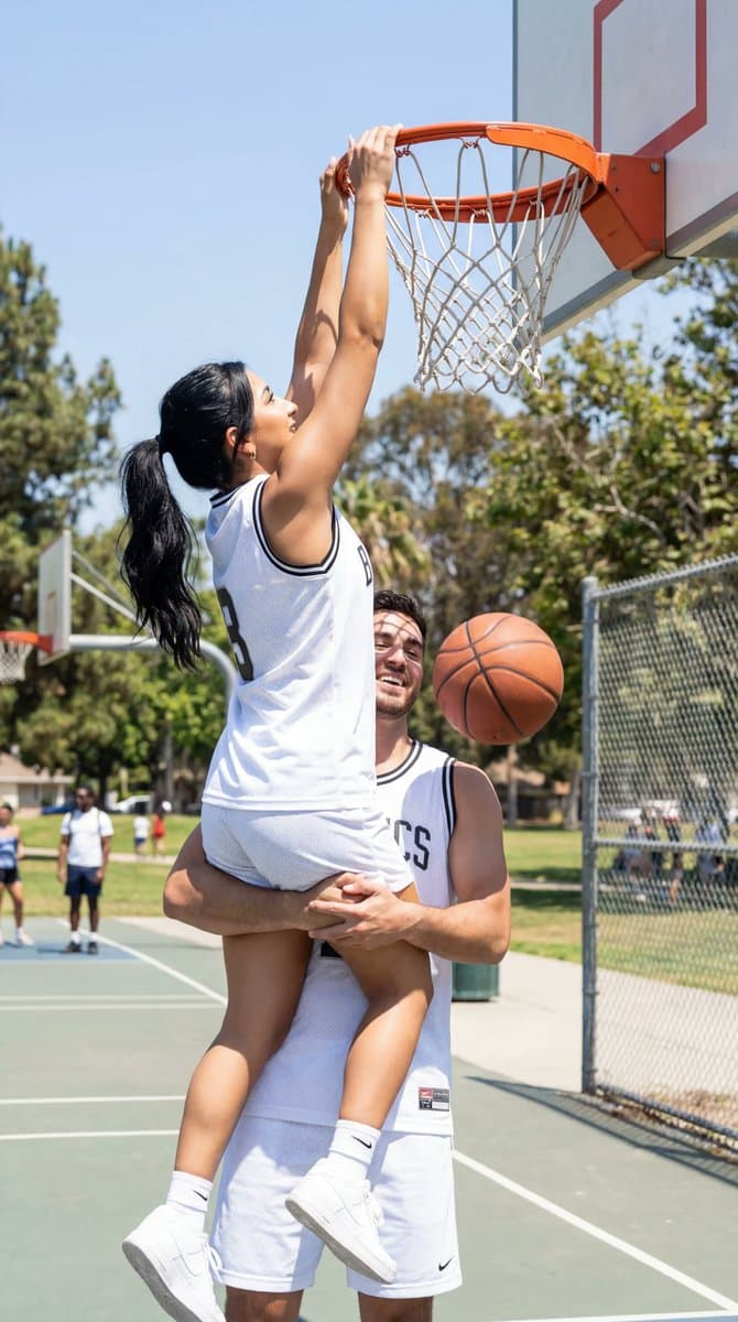 Photorealistic Basketball Assist Couple Prompt — example 1