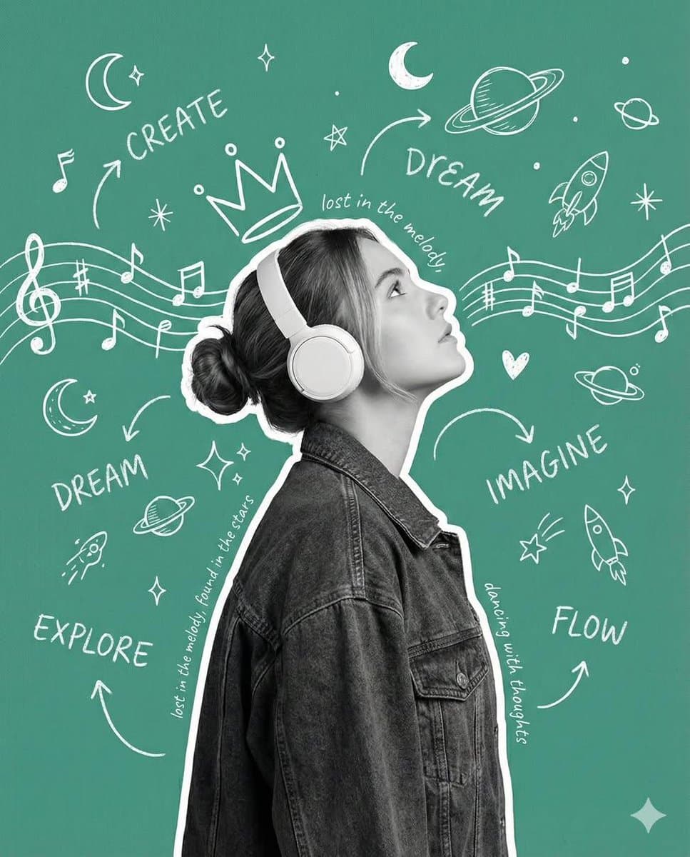 Creative Poster with Cutout Portrait and Chalkboard Doodles — example 1