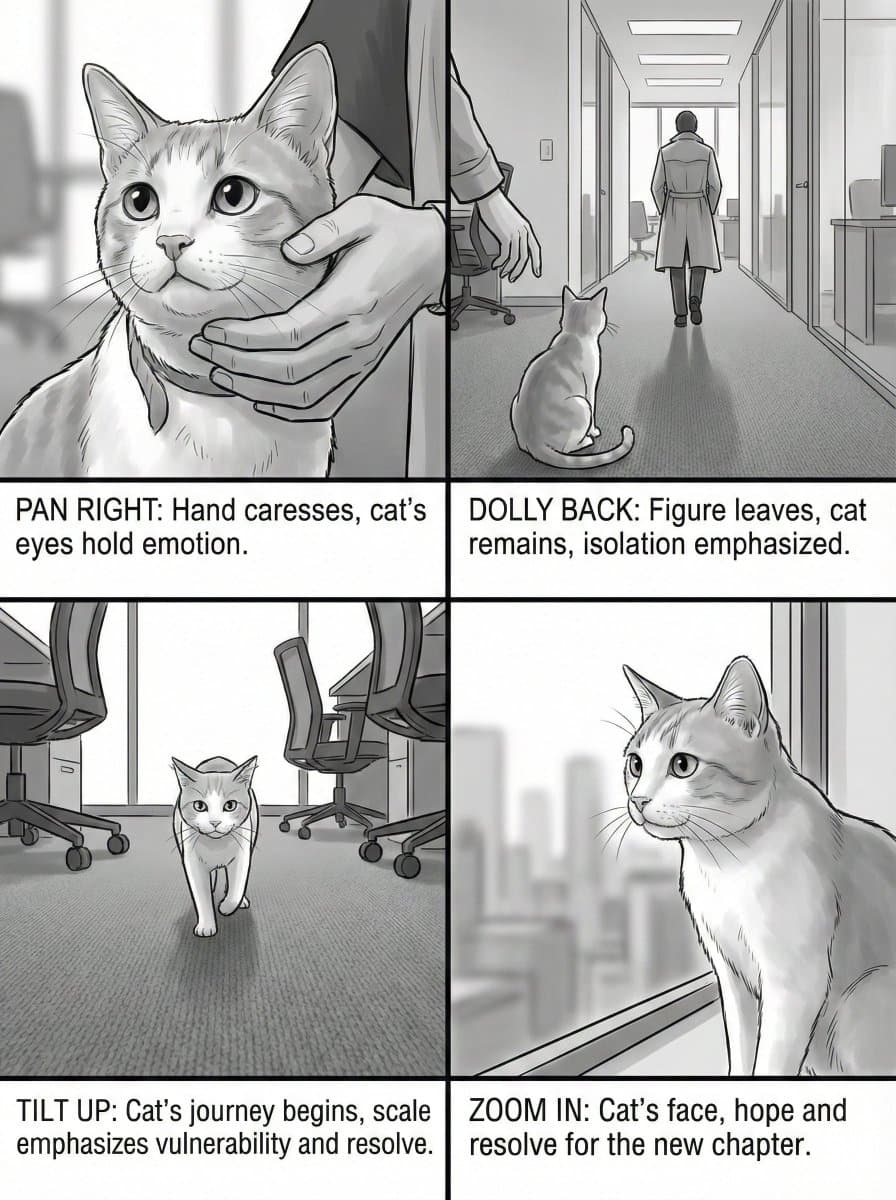 Generate black-and-white storyboards from an image — example 2