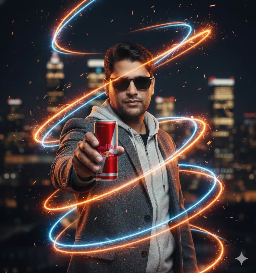 Commercial Energy Drink Photography Prompt with Neon Effects — example 1