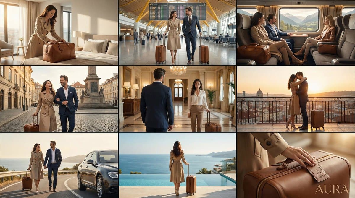 Commercial Ad Storyboard Prompt for Luxury Luggage — example 1