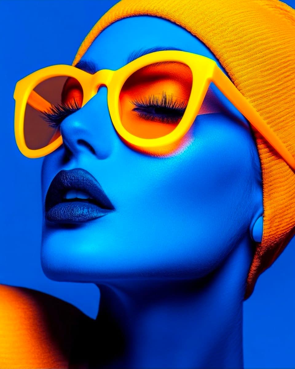 Cyberpunk Fashion Portrait with Electric Blue Skin — example 1