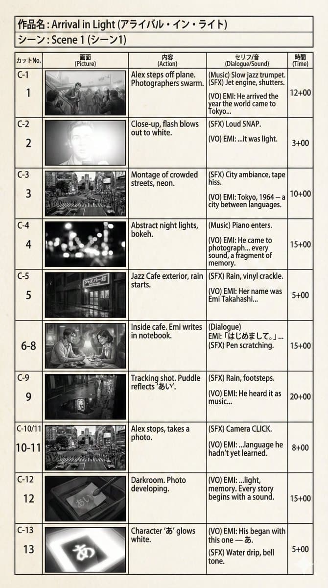 E-Konte (Japanese Storyboard) Generation — example 1