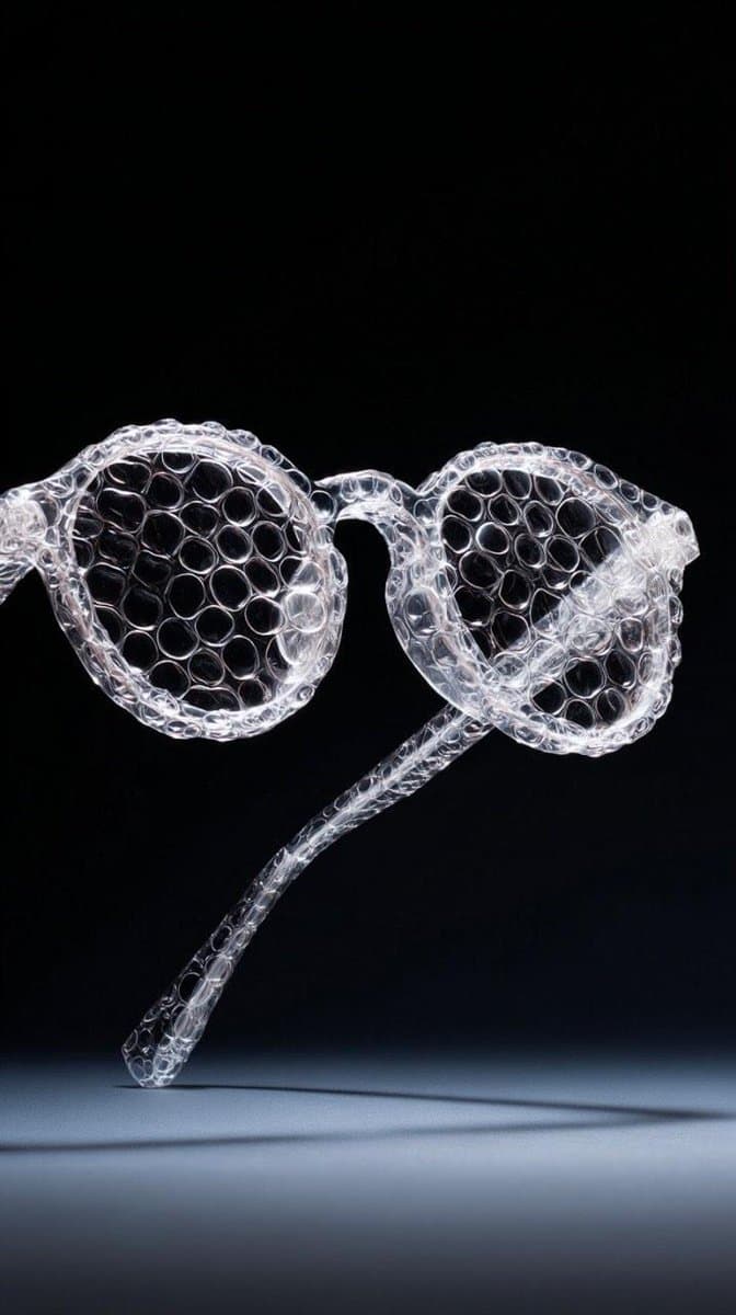 Minimalist studio shot of transparent bubble wrap fashion item — example 1