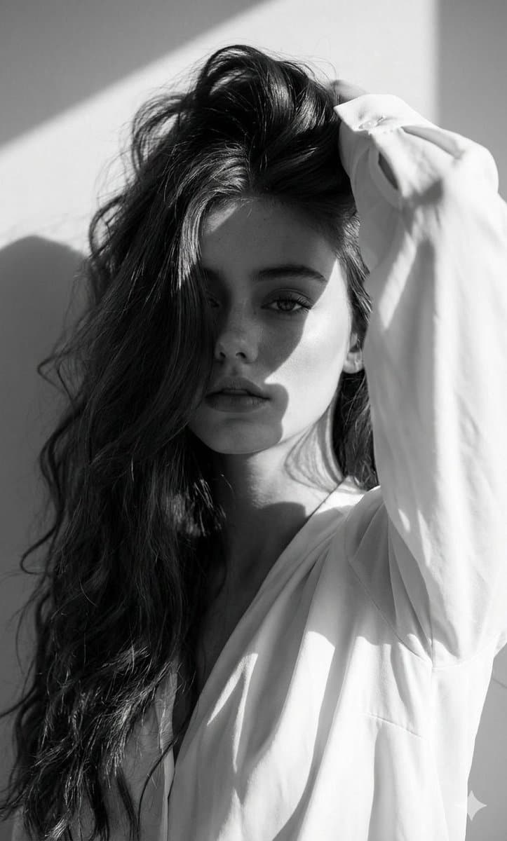 High-Fashion Black and White Editorial Portrait Prompt (Facial Lock) — example 1