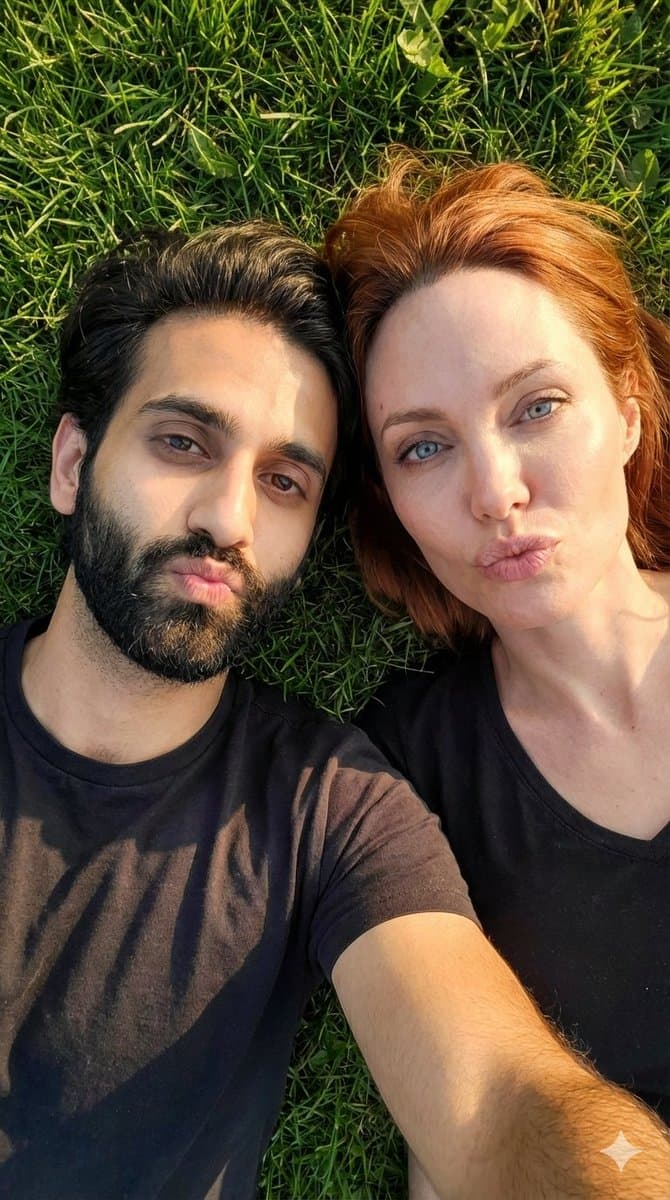 Hyper-Realistic Couple Selfie on Grass Prompt — example 1