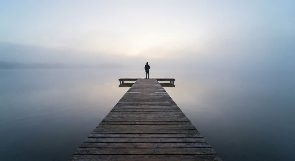 Minimalistic contemplative pier scene prompt for Nano Banana Pro — example 1