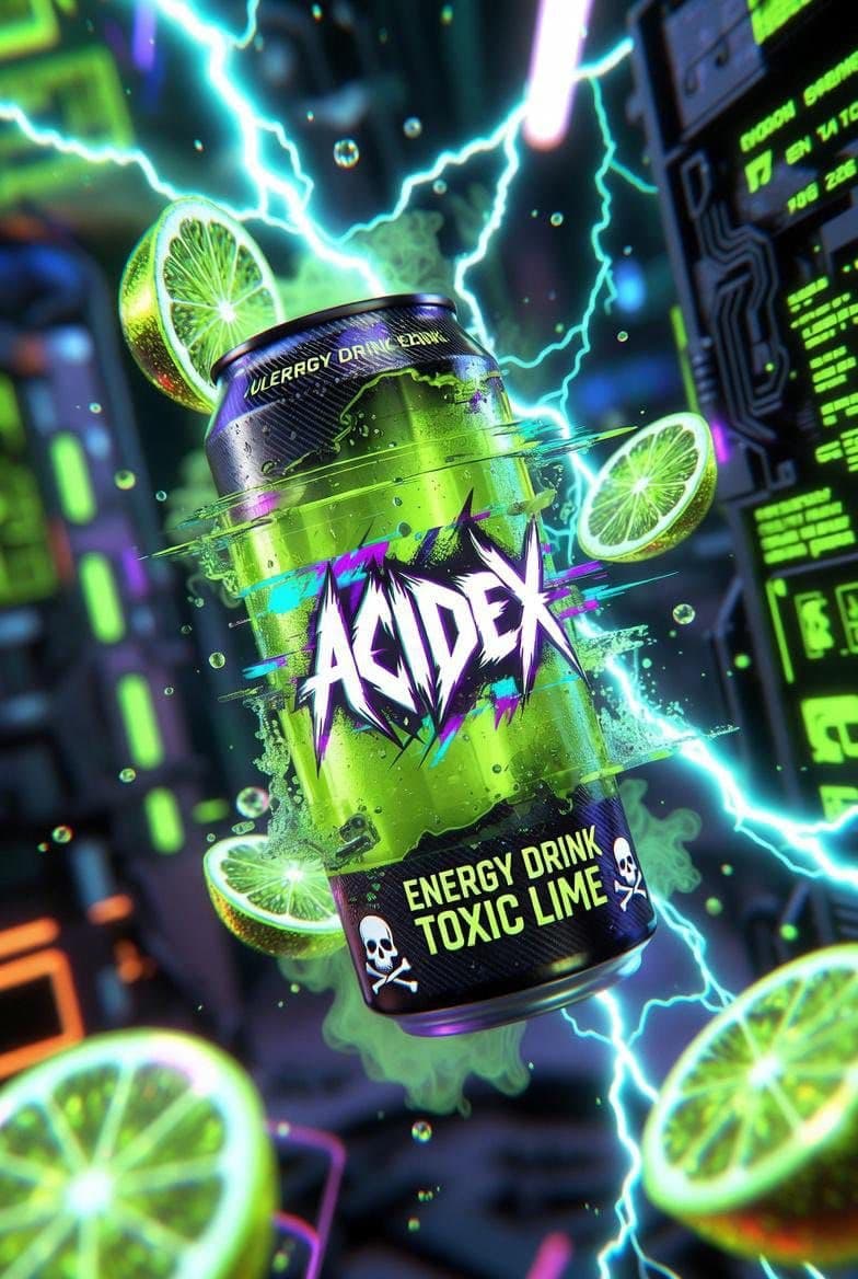 Hyper-Realistic Neon Energy Drink Product Shot Prompt — example 1