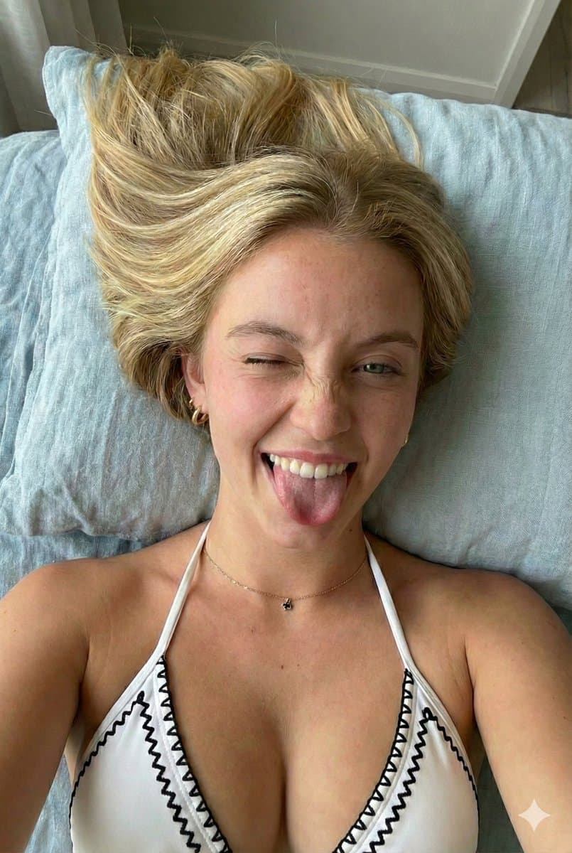 Playful Overhead Bikini Portrait Prompt — example 2