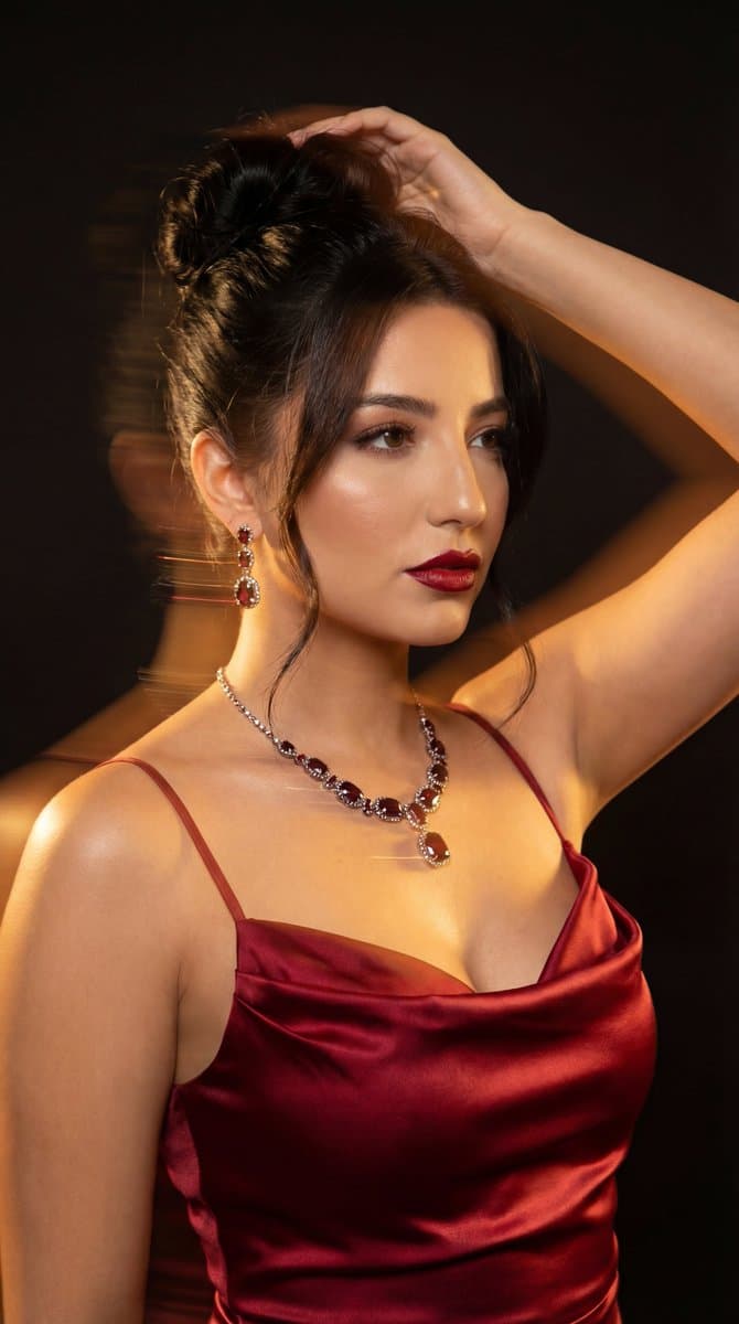 Vogue-Style Cinematic Portrait in Red Satin (Duplicate) — example 1