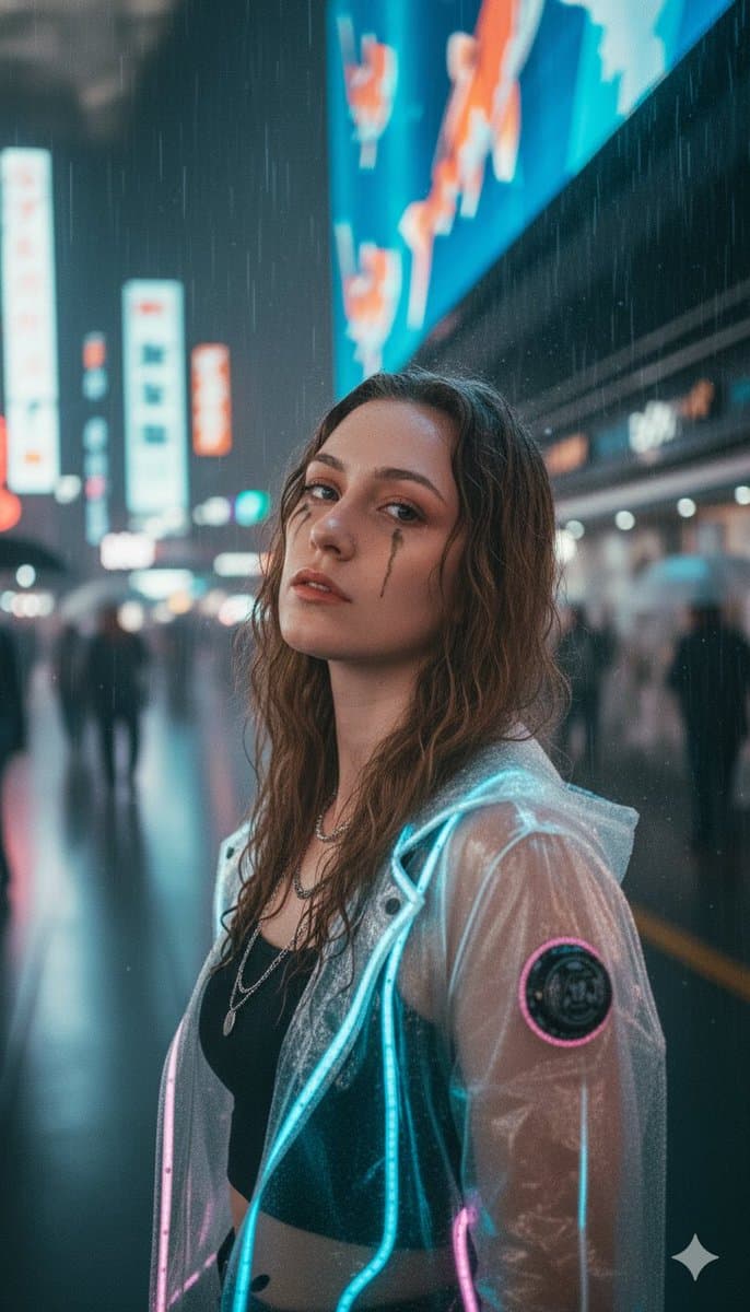 Cyberpunk Realism Portrait in Shinjuku Rain — example 2