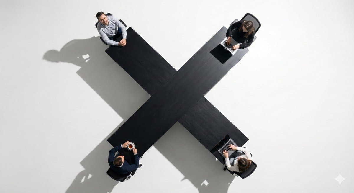 Top-Down Flat Lay of Custom-Shaped Conference Table — example 1