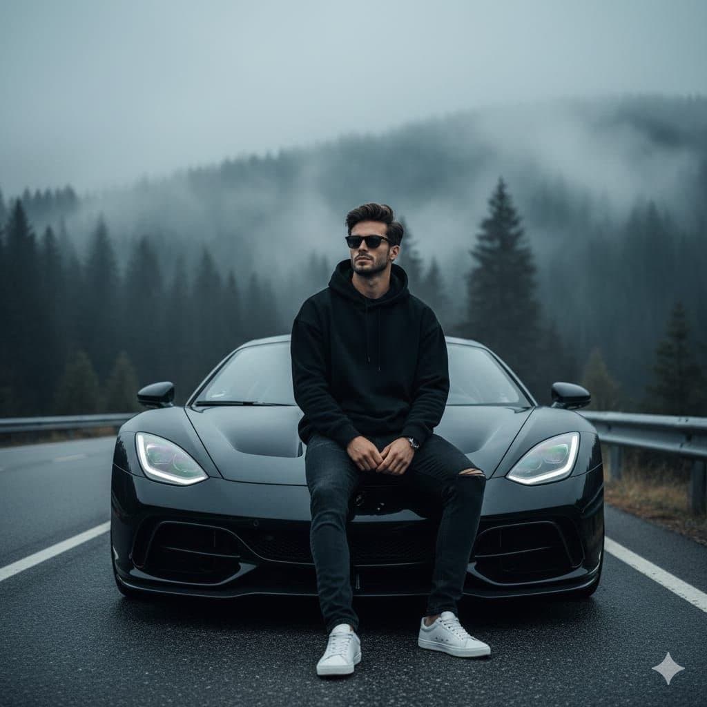 Ultra-realistic Cinematic Portrait of a Man with a Luxury Sports Car — example 1