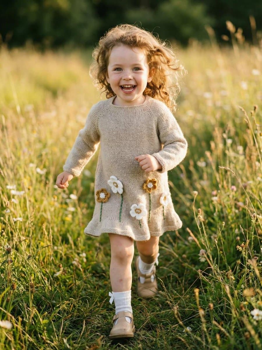 Lifestyle Photo of Toddler Running in Sunlit Meadow — example 1