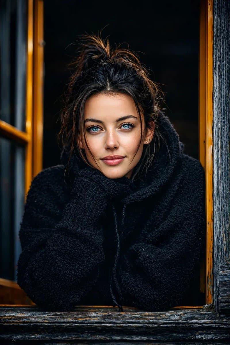 Ultra-realistic cinematic portrait of a young woman — example 1