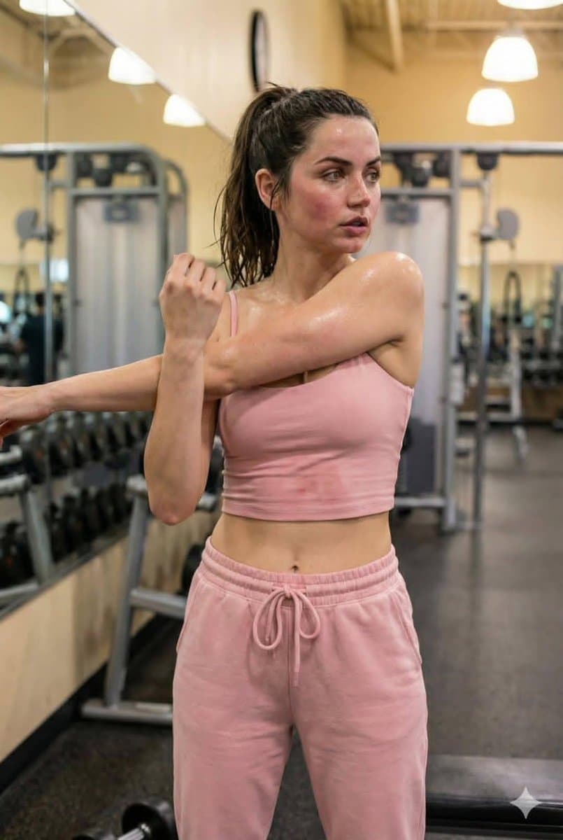 Ana de Armas exhausted at the gym portrait — example 2