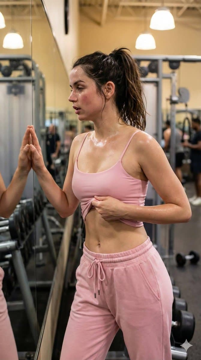 Ana de Armas exhausted at the gym portrait — example 3