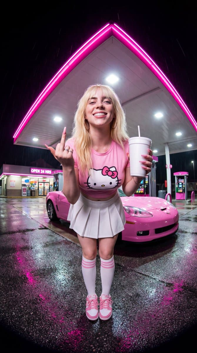 Sydney Sweeney Neon Gas Station Portrait — example 3