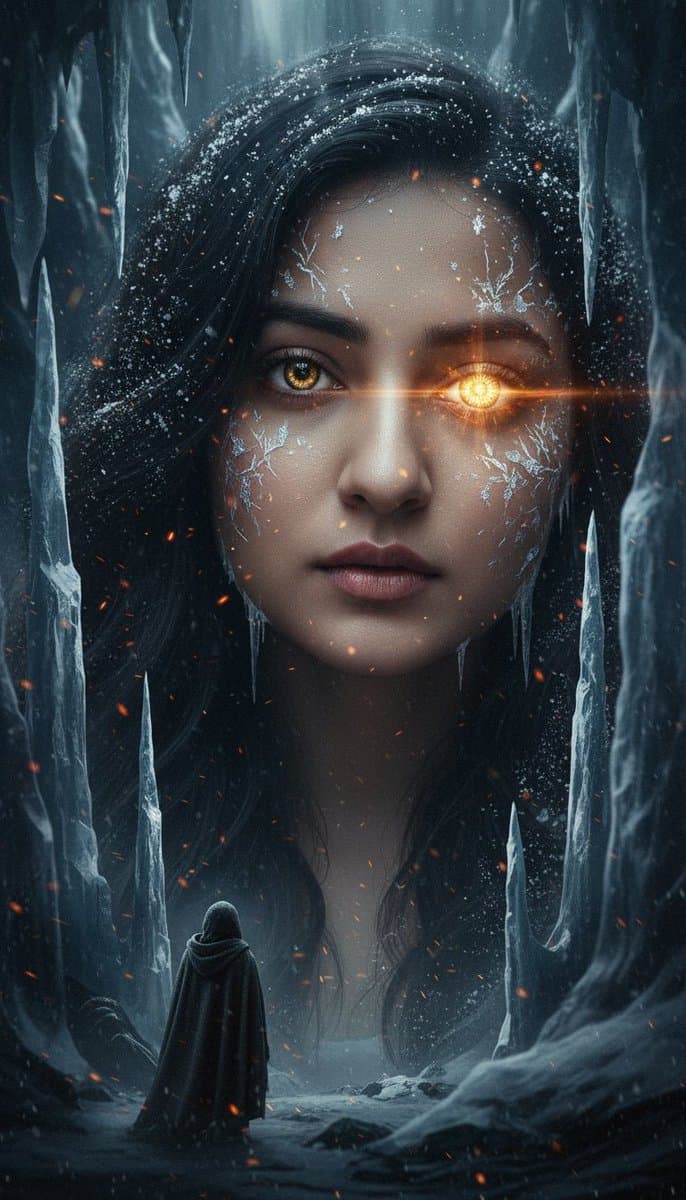 Surreal Cinematic Fantasy Portrait with Fire and Ice — example 1