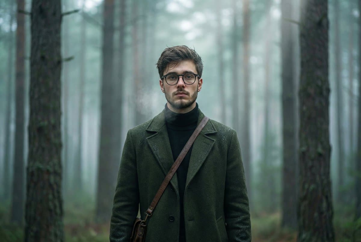 Foggy pine forest cinematic portrait — example 2