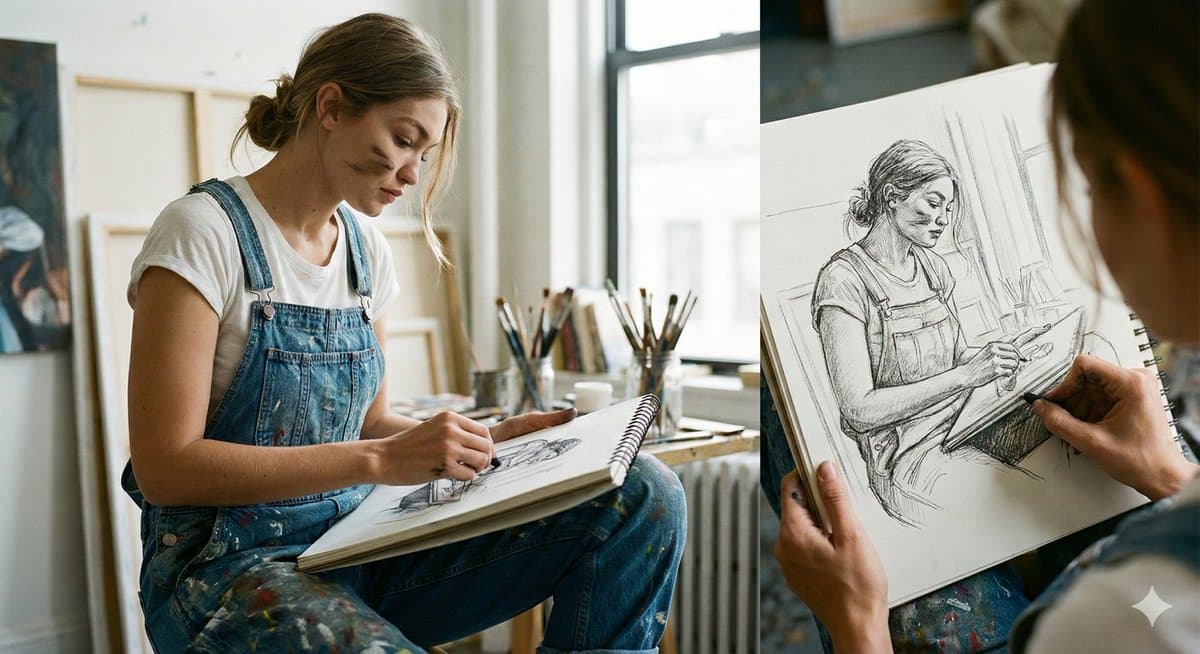 Cinematic Realism: Dual Scene Self-Portrait Concept — example 1