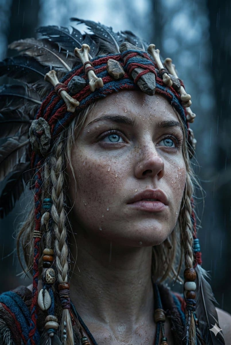 Ultra-Realistic Cinematic Close-up of Tribal Warrior Woman — example 2