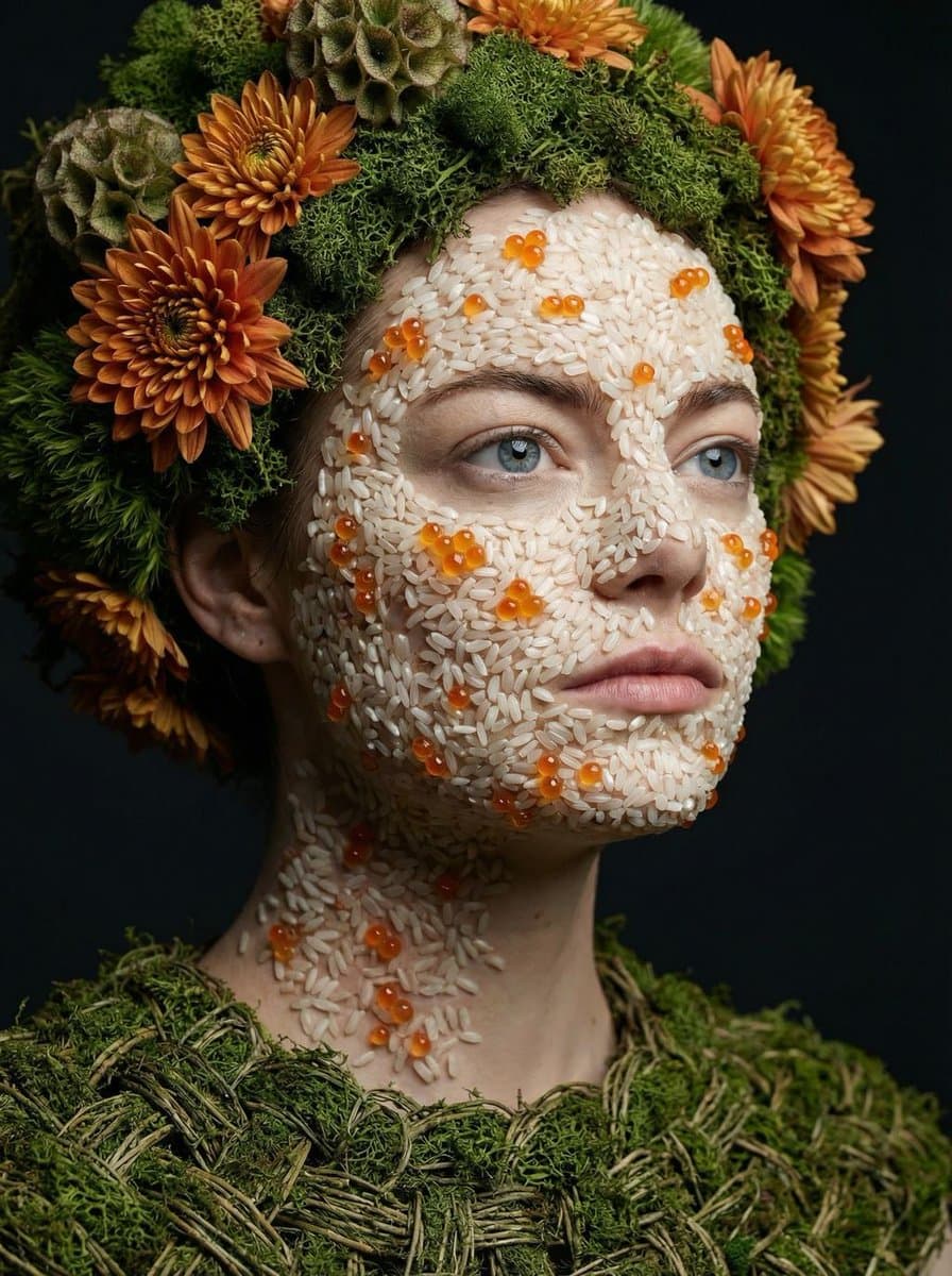 Avant-garde portrait with organic grain mosaic texture — example 2