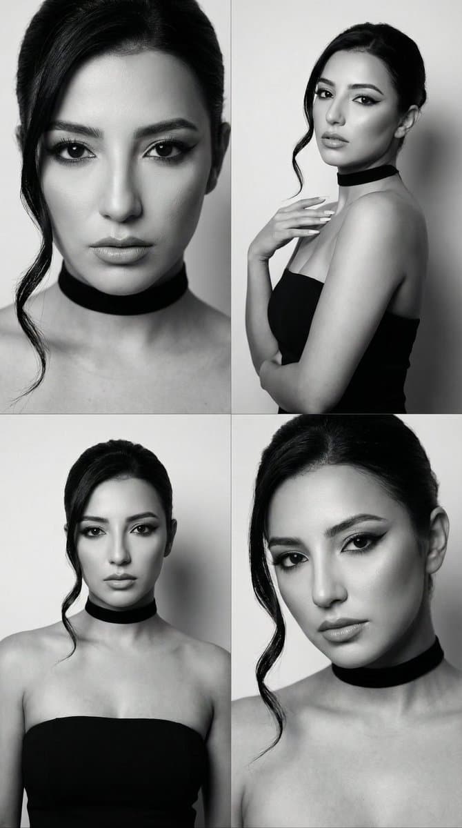 JSON Prompt for Black and White Fashion Editorial Contact Sheet — example 1