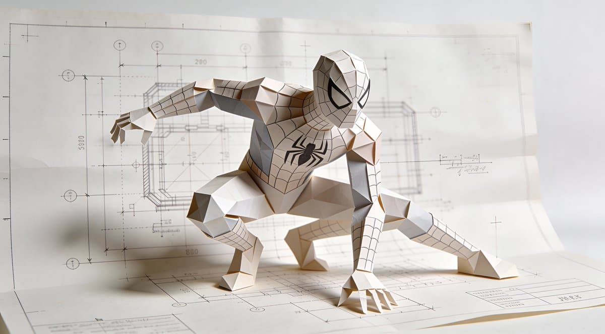 Natural Language Prompt for Spider-Man Folded-Paper Blueprint — example 1