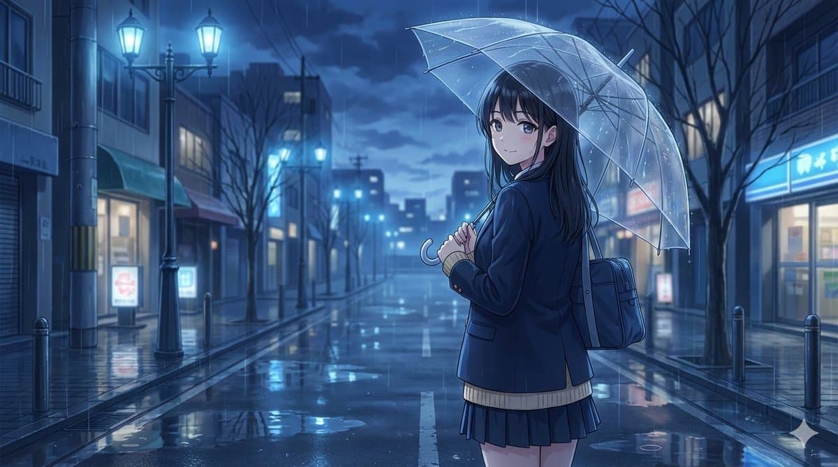 4K Anime Illustration of Girl in Rain — example 2