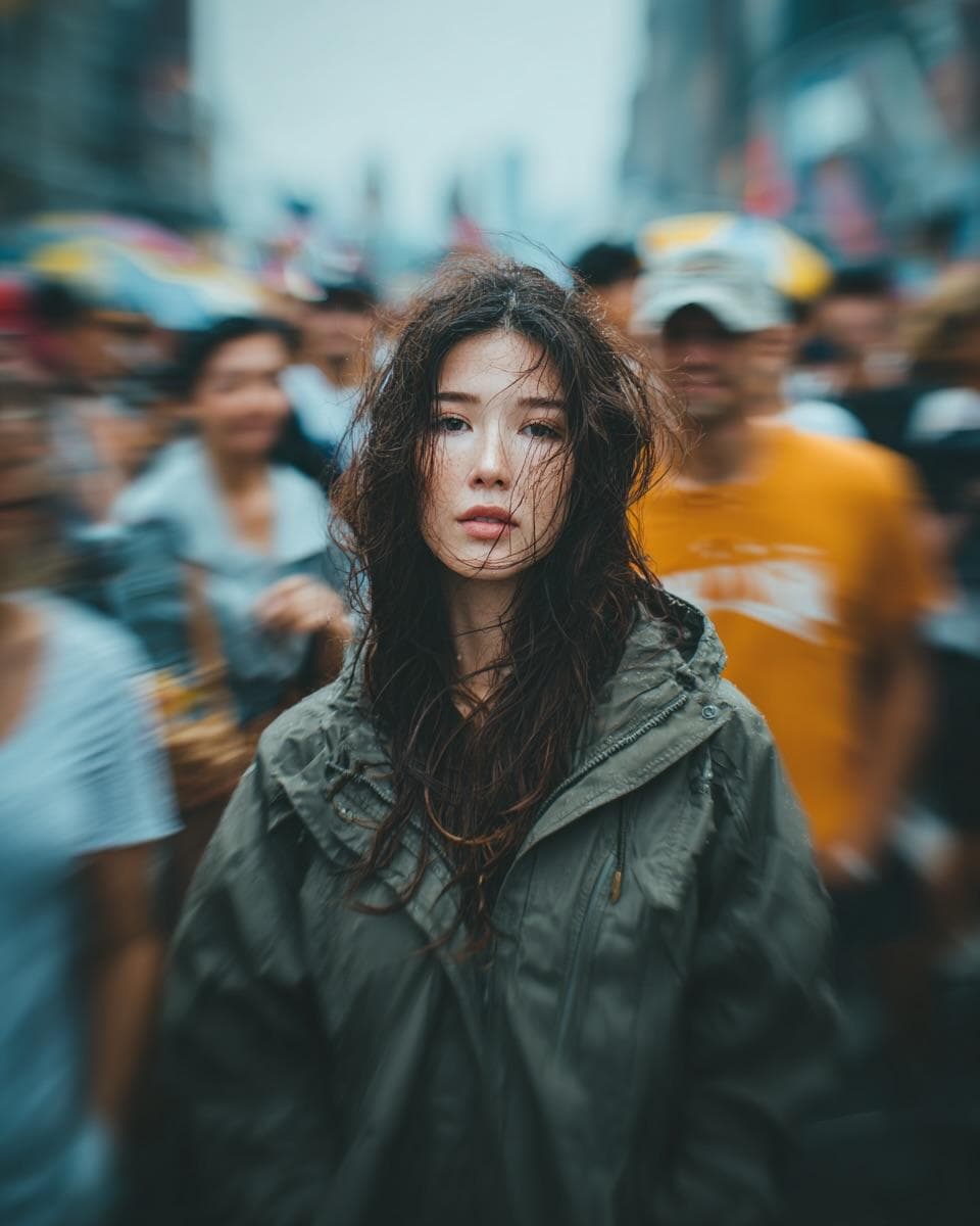 Candid Street Portrait with Motion Blur — example 1