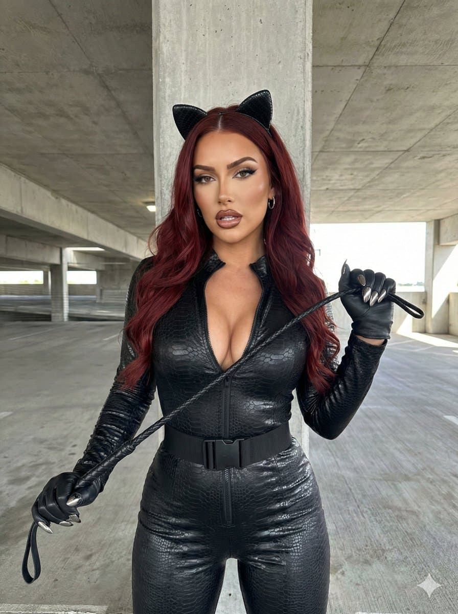 Bad Girl Latex Jumpsuit in Parking Garage — example 1