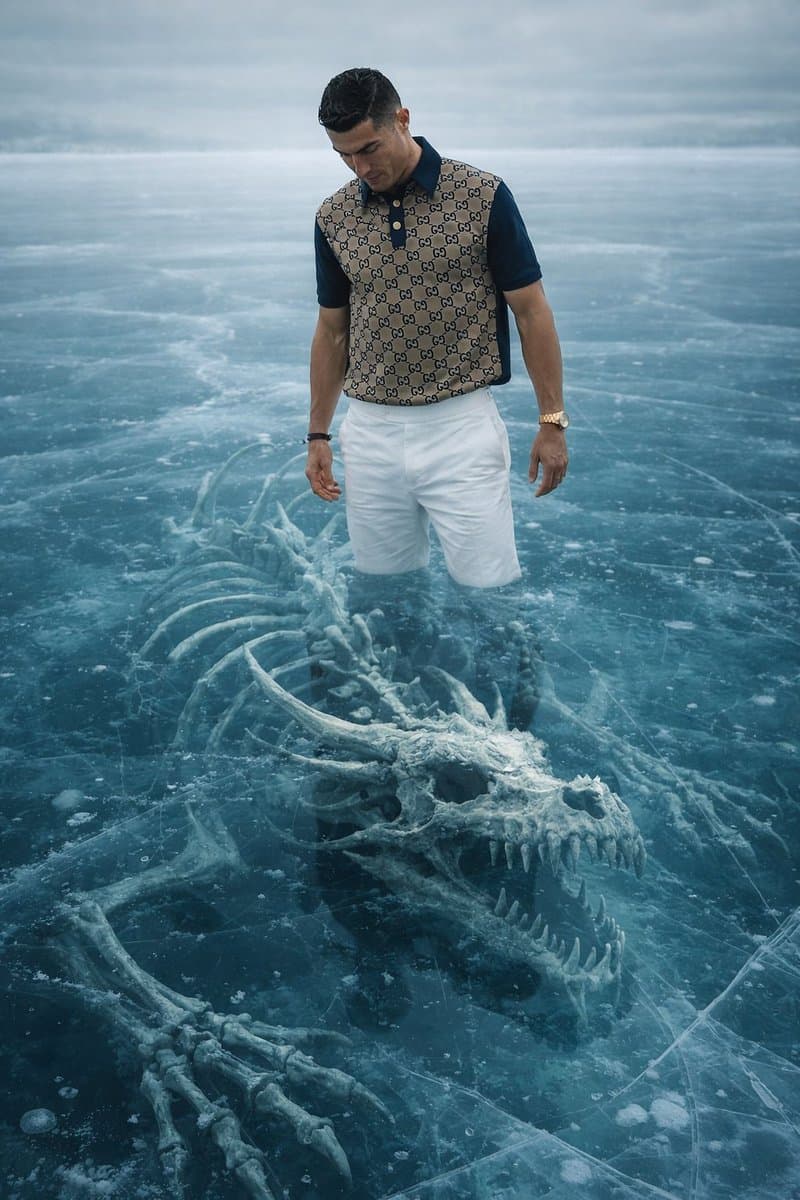 8K Ultra-Realistic Promotional Image of a Man on Ice with a Submerged Skeleton — example 1