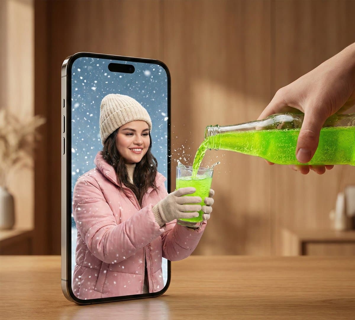 Surreal Smartphone Portal with Frozen Liquid Splash — example 1