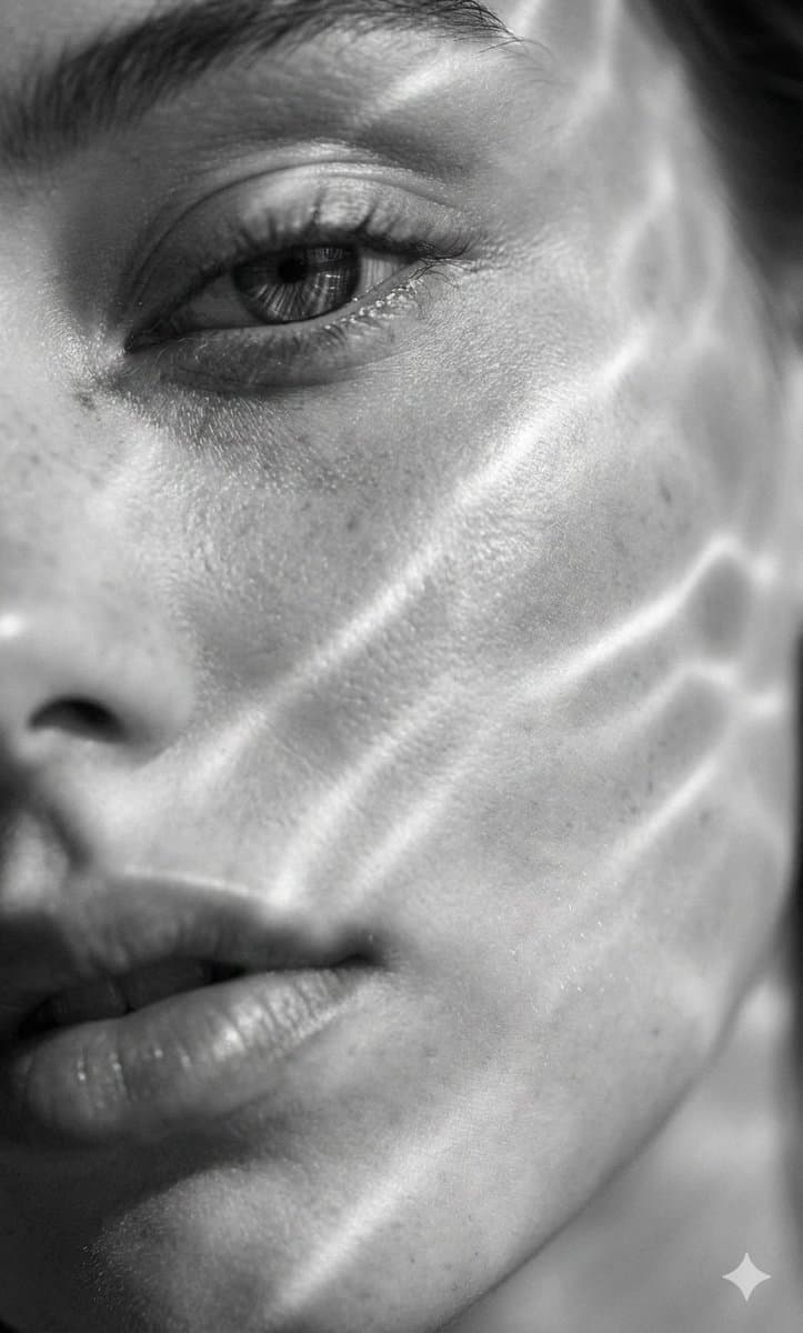 Surreal Black and White Close-Up Portrait with Luminous Lines — example 2