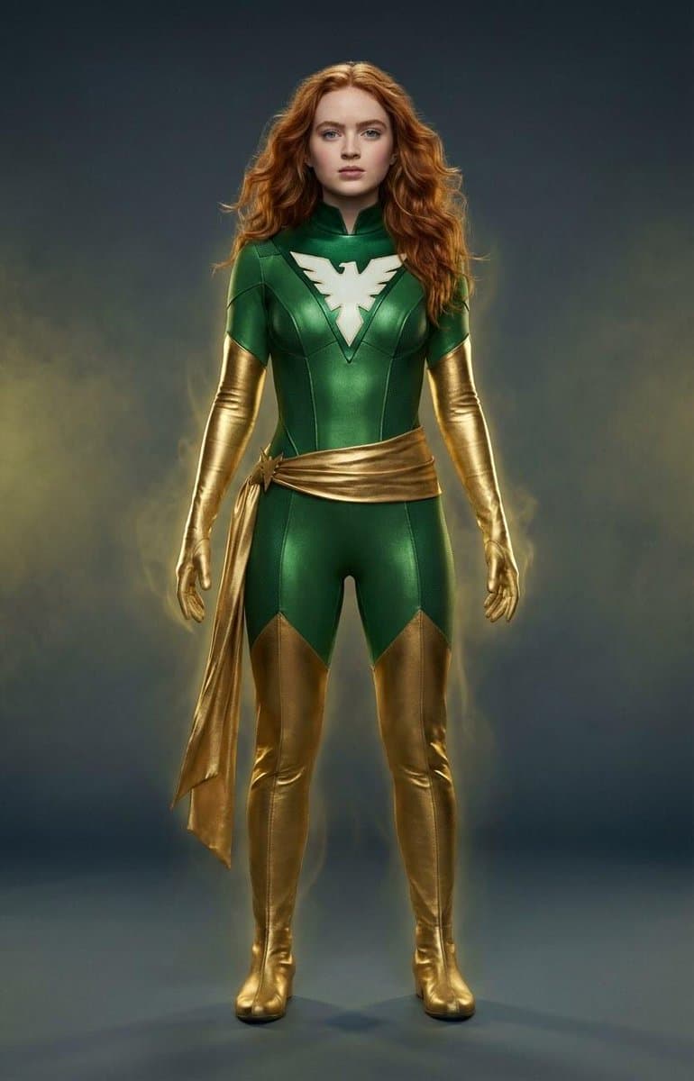 Cinematic Concept Art of Sadie Sink as Jean Grey — example 1