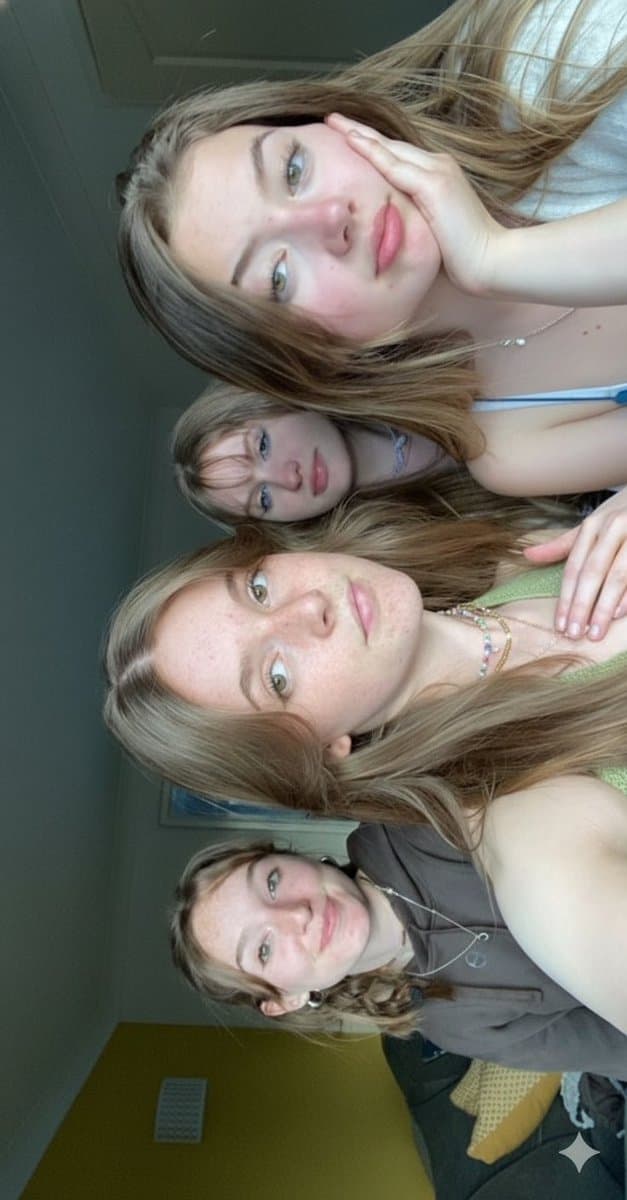 Candid Bedroom Selfie of Three Freckled Girls — example 1