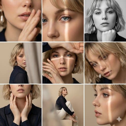 Editorial 3x3 Photo Grid of Intimate Portraits — example 1