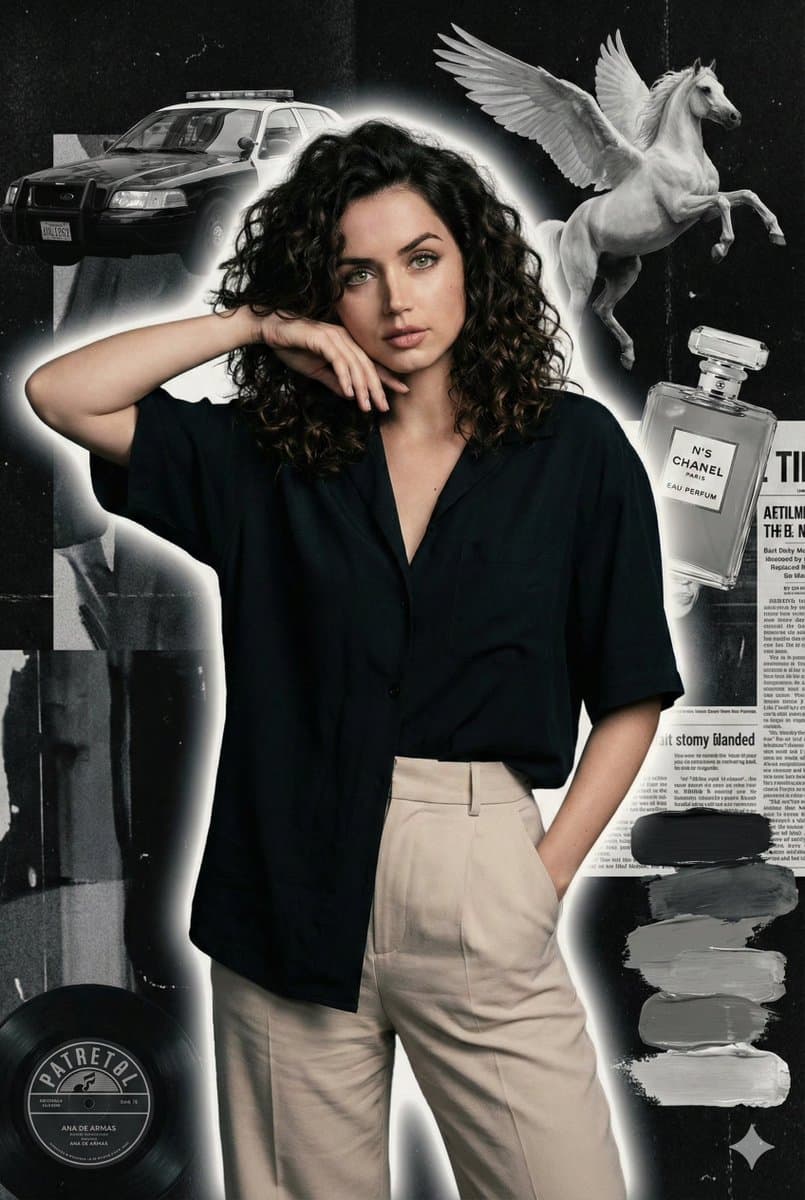 Cinematic Grunge Collage Portrait of Ana de Armas — example 1